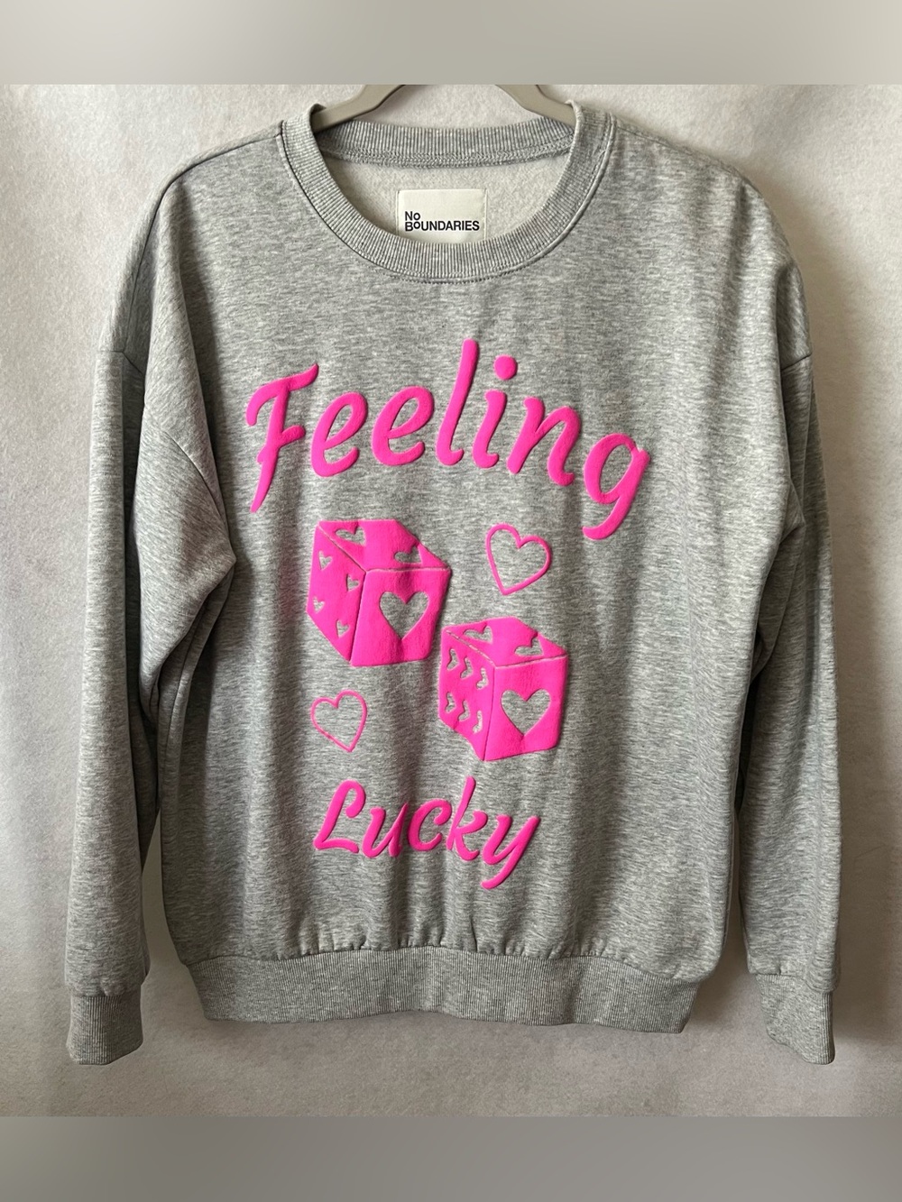 No Boundaries Feeling Lucky Heart Dice Graphic Sweatshirt NWOT